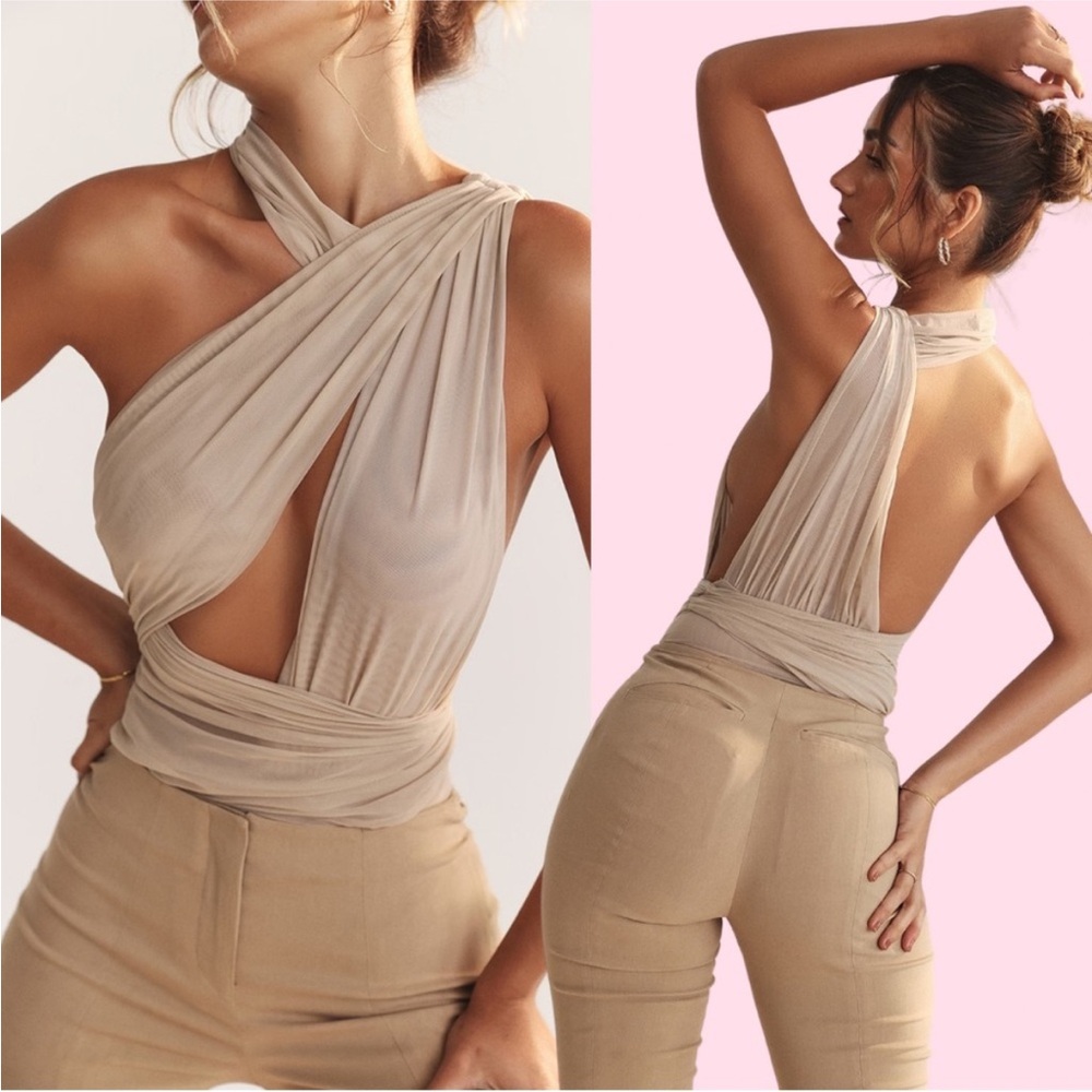 HOUSE OF CB 'Cheyanne' Ecru Gathered Bodysuit NWOT size L